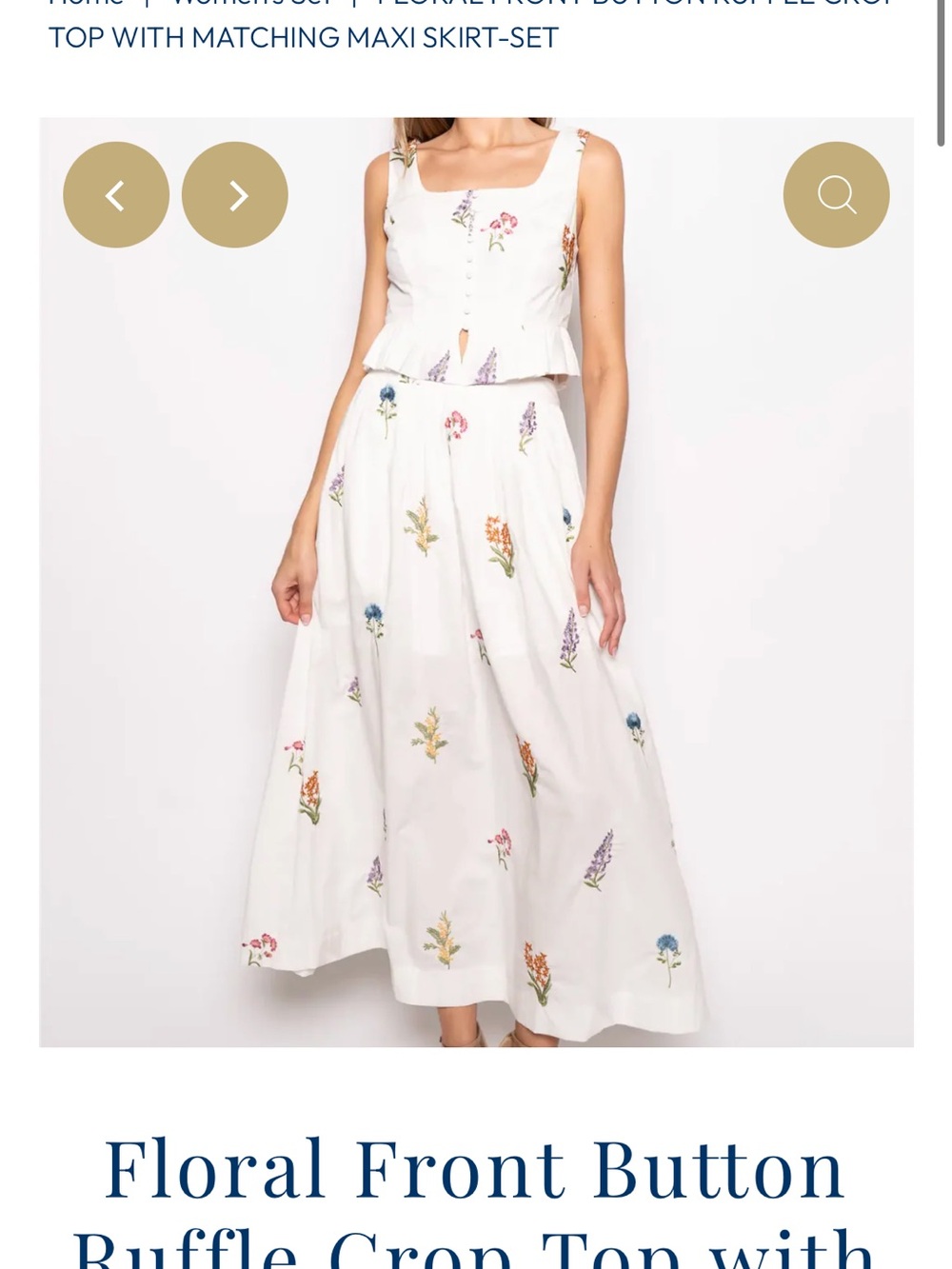 White Floral Maxi Skirt Set — Sleeveless Ruffle Crop Top & Maxi Skirt